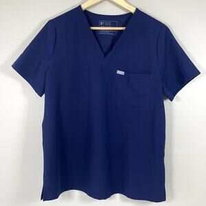 FIGS Technical Scrubs Navy Catrina One Pocket Top V-Neck Classic Medical